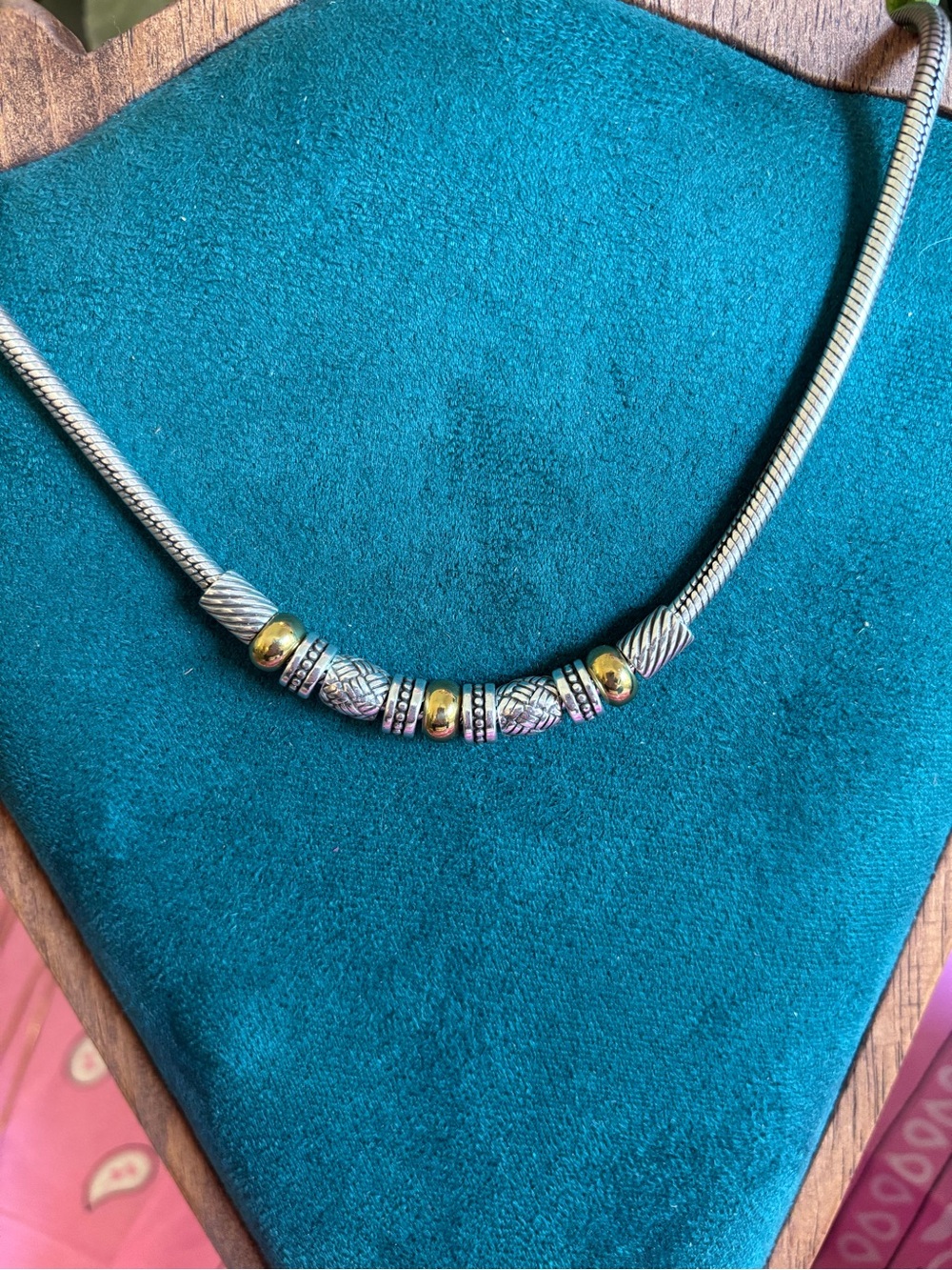 Brighton Sterling Two-Tone Bead Necklace - Silver and Gold Accent